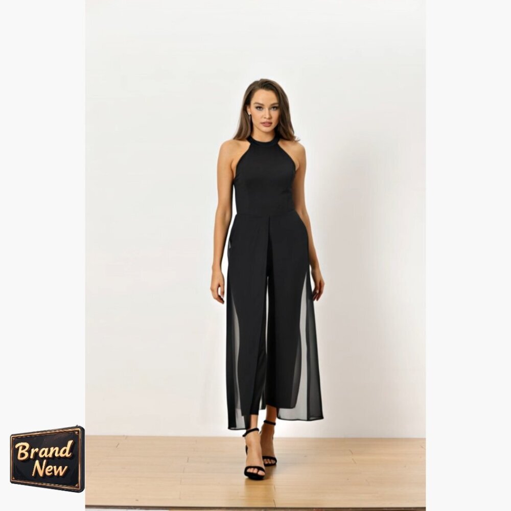 Small Halter Neck Jumpsuit Sleeveless Wide Leg Formal Summer Wedding - Picture 6 of 7